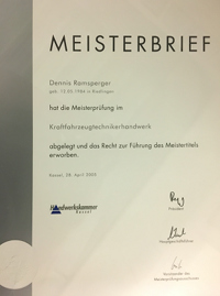 Meisterbrief von Dennis Ramsperger